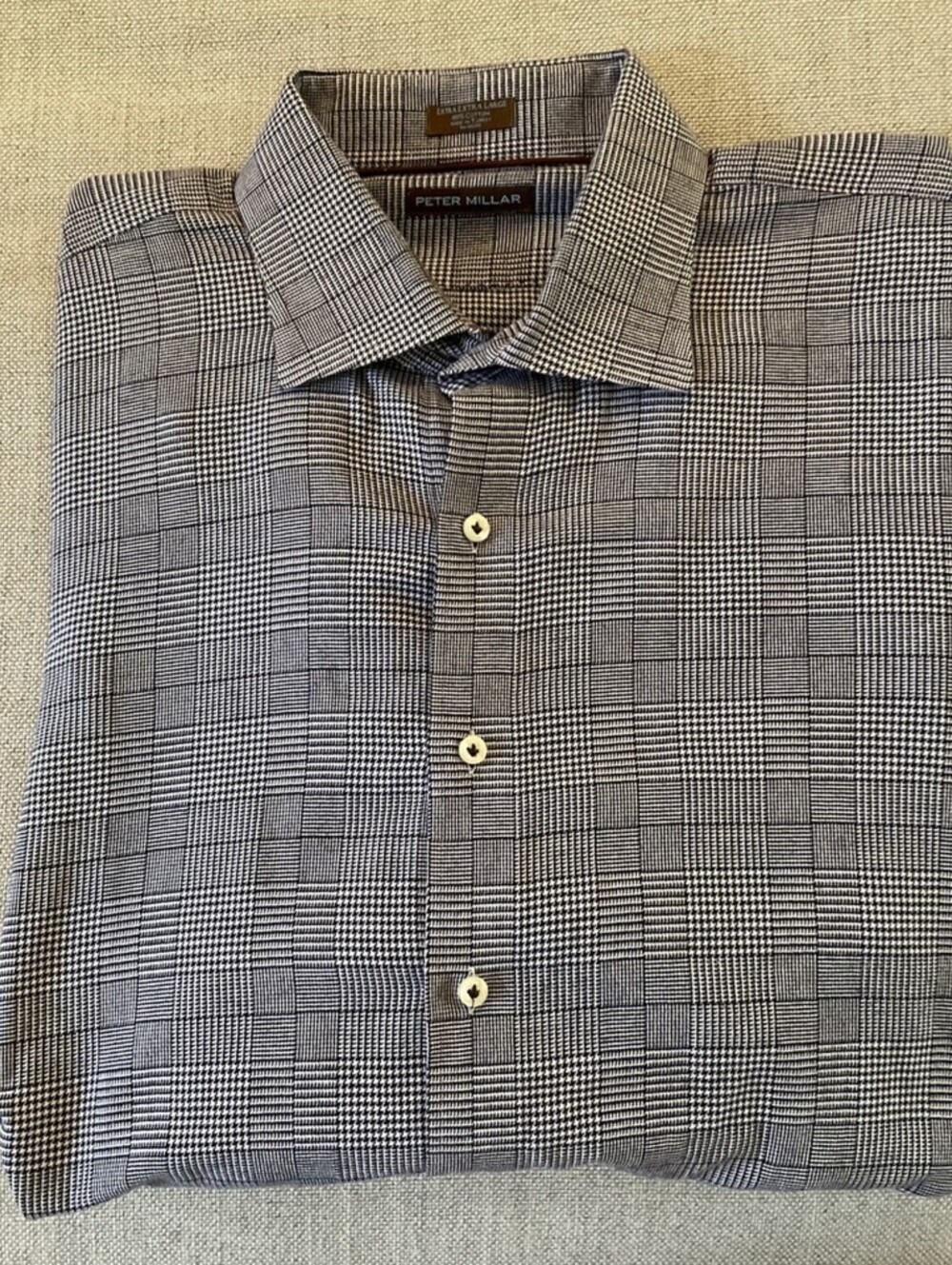 Peter Millar Cotton Shirt Button Up Black Plaid XXL